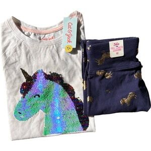 Justice Navy & Gold Unicorn Leggings /Cat & Jack unicorn sequins t-shirt bundle